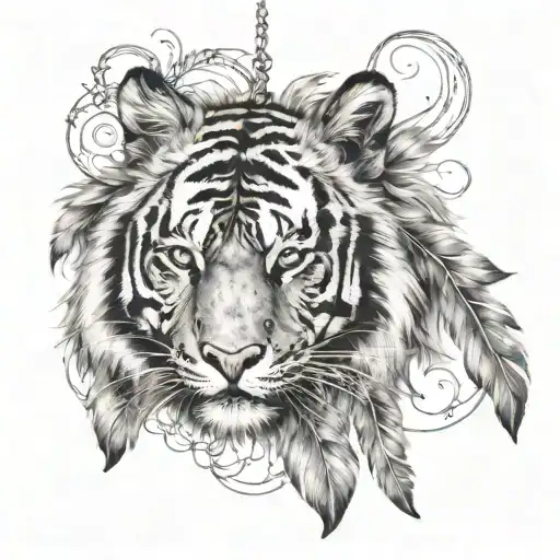Tiger With Feathers Hanging Dangling