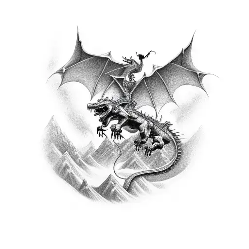 Grim Reaper Riding A Dragon Through A Mountain Pass