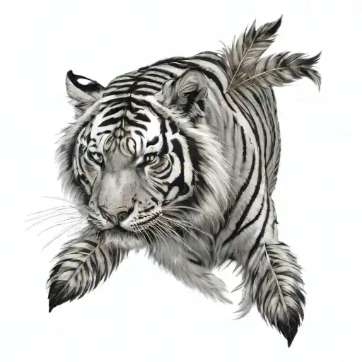 Tiger With Feathers Hanging Dangling