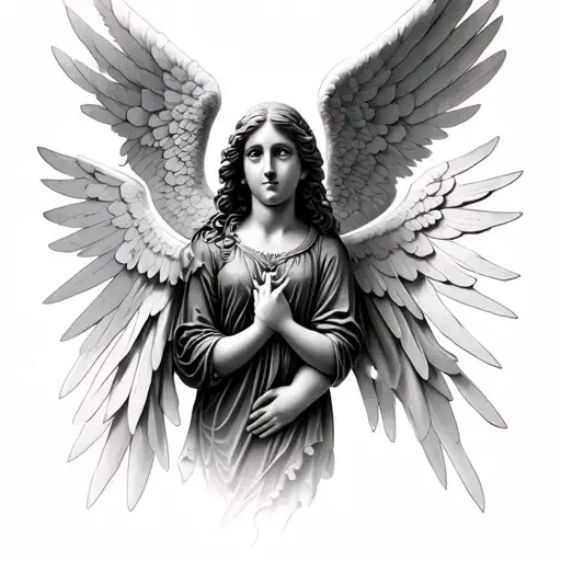 Realistic Angel With Sunbeams And Font