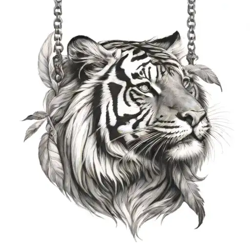 Tiger With Long Feathers On Hanging