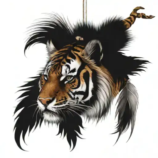 Tiger With Long Feathers On Hanging