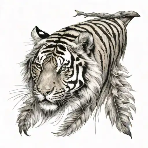 Tiger With Long Feathers On Hanging