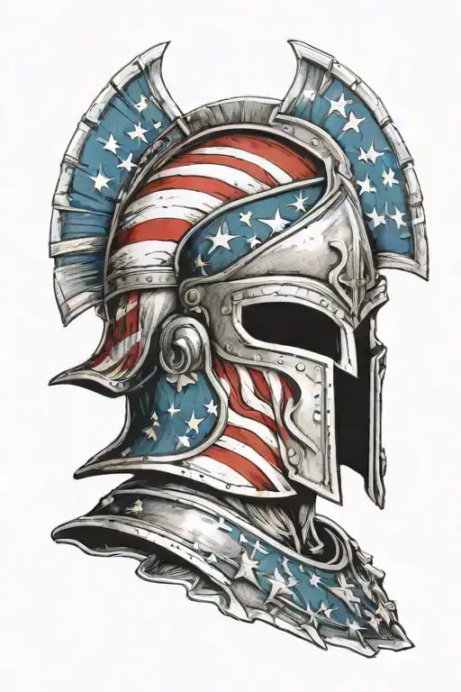 Traditional Roman Spartan Helmet With The American Flag Dropped Over