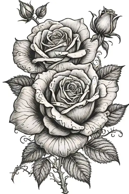 Rose With 2 Rose Buds