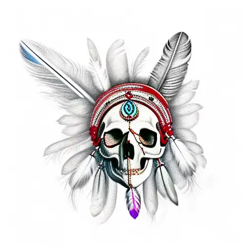Indian Skull Head With Feathers