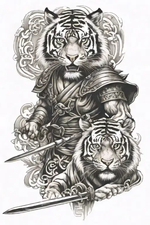 Tiger And Samurai Warrior