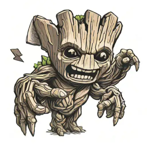 Cartoon Groot Playing Rock Paper Scissors