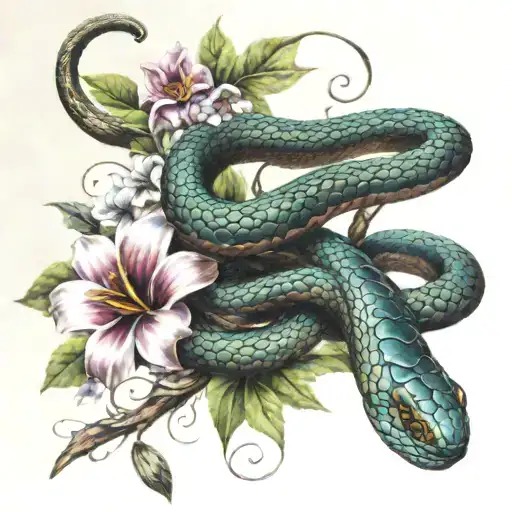 Snake Aye And Flower Surrounded