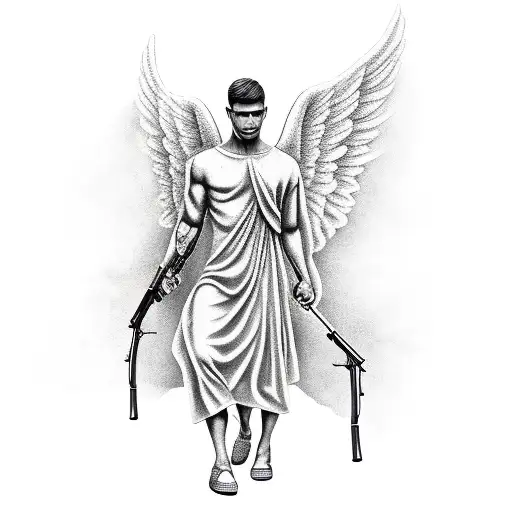 Male Adult Angel With Ak 47 In His Hands