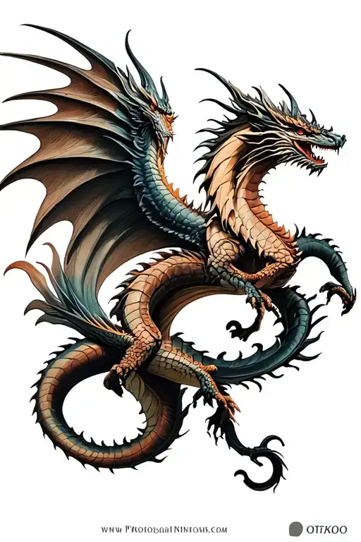 Dragon & Phoenix Rising From The Ashes