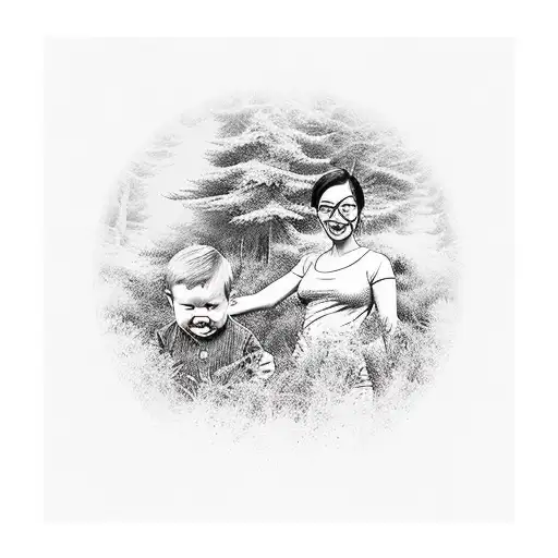 Mom With Son In Forest