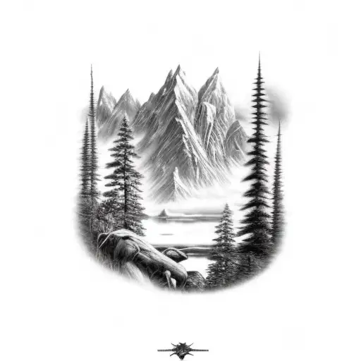 Forest Infront Of Mountains With Capricorn On Top