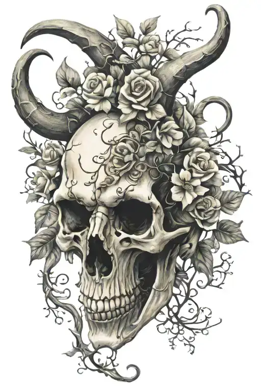 Capricorn Skull Flowers Vines