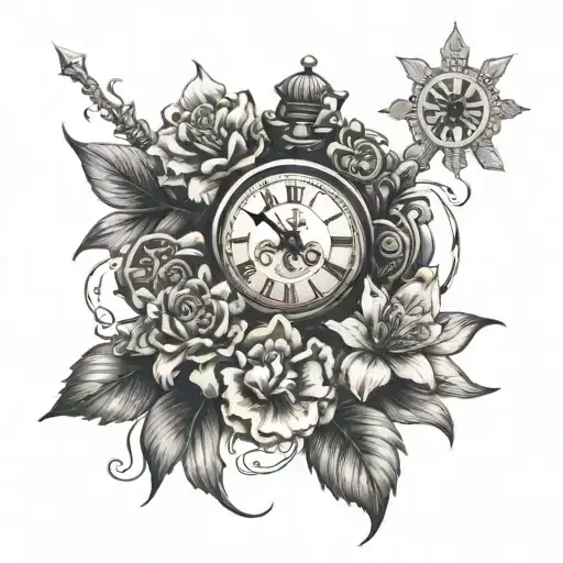 Flower With A Clock And A Samurai