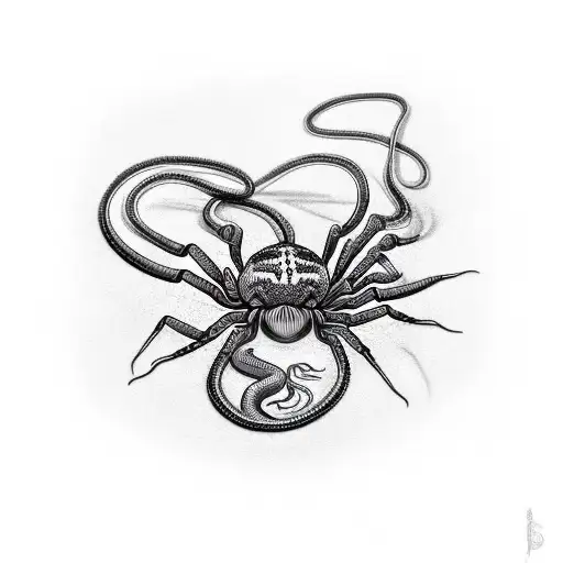 Lycoris Radiata With A Snake And A Spider