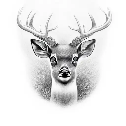 Small Black Deer In Giant Woods