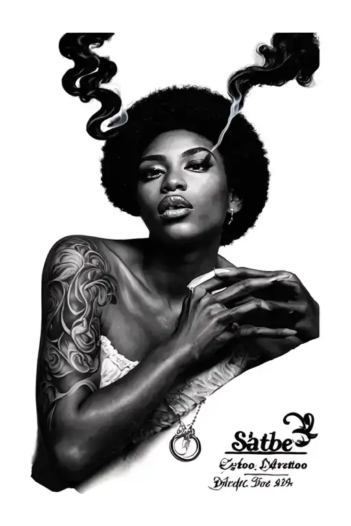 Woman Realism Portrait Tattoo Afro Smoking