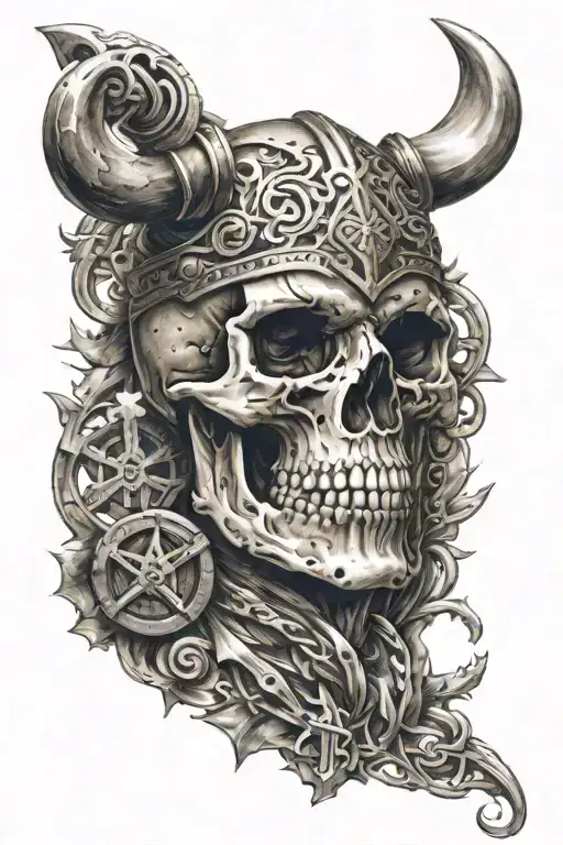 A Skull With Viking Runes And Metalwork Details Inspired
