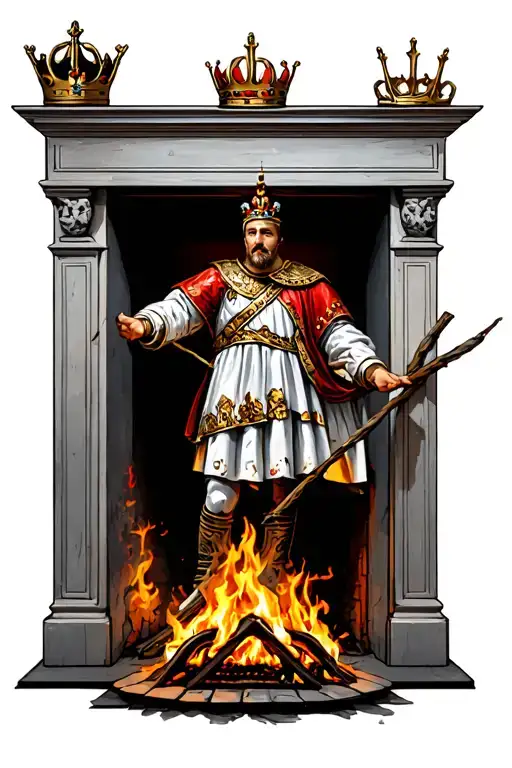 Croatian King Tomislav In A Fire With A Stick On The Fireplace And A Crown Hanging From It