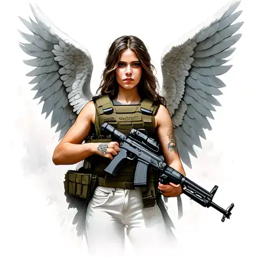 Angel With A Bullet Proof Vest Holding An Ak 47