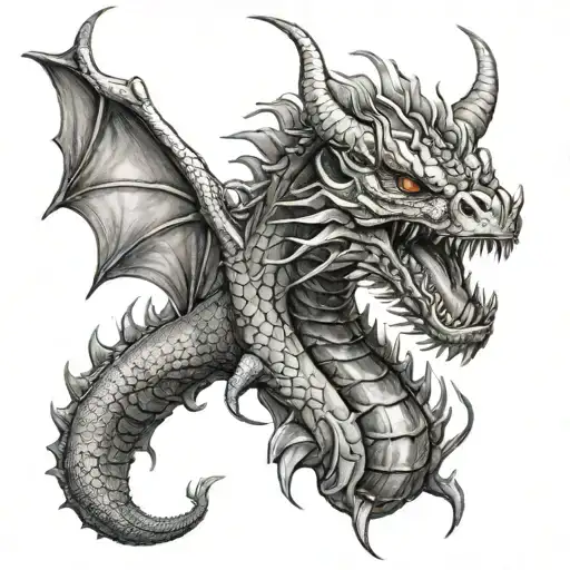 Fire Breathing Dragon Thigh Tattoo Design
