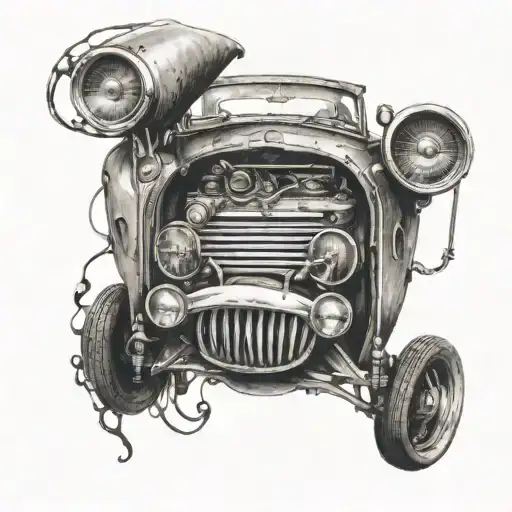 A Realistic Portrait Of A Vintage Car With Music Notes Flowing Out Of The Exhaust Pipes