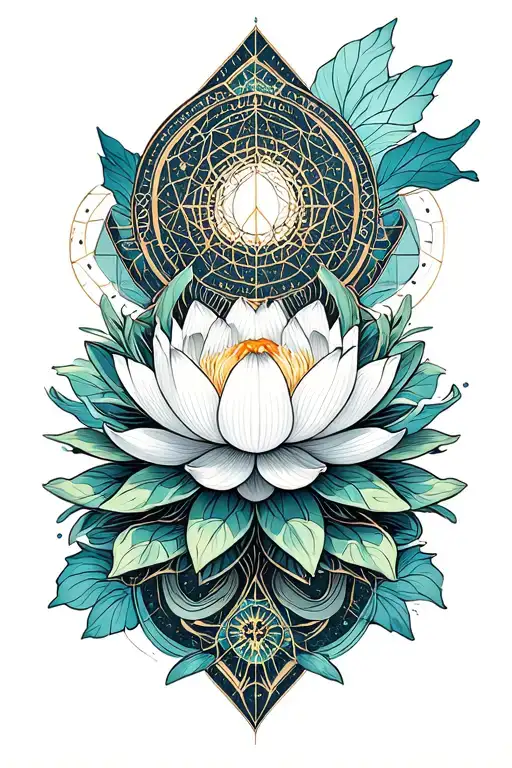 Lotus Flower Intertwined With Sacred Geometry And Cosmic Patterns