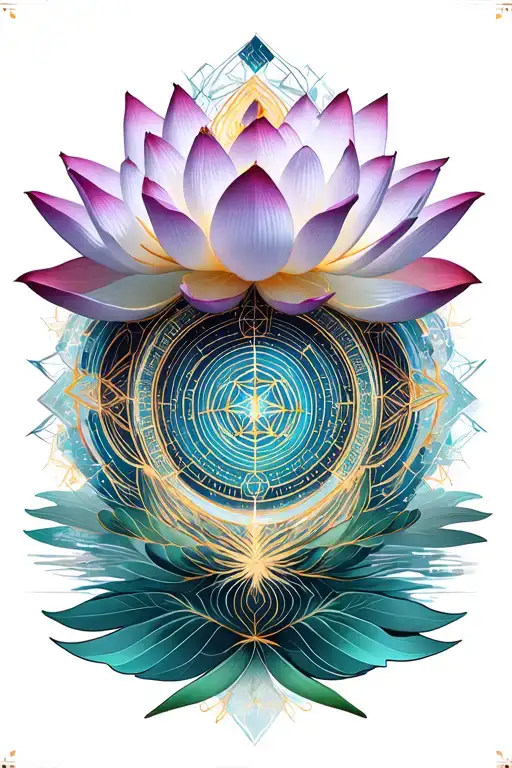 Lotus Flower Intertwined With Sacred Geometry And Cosmic Patterns