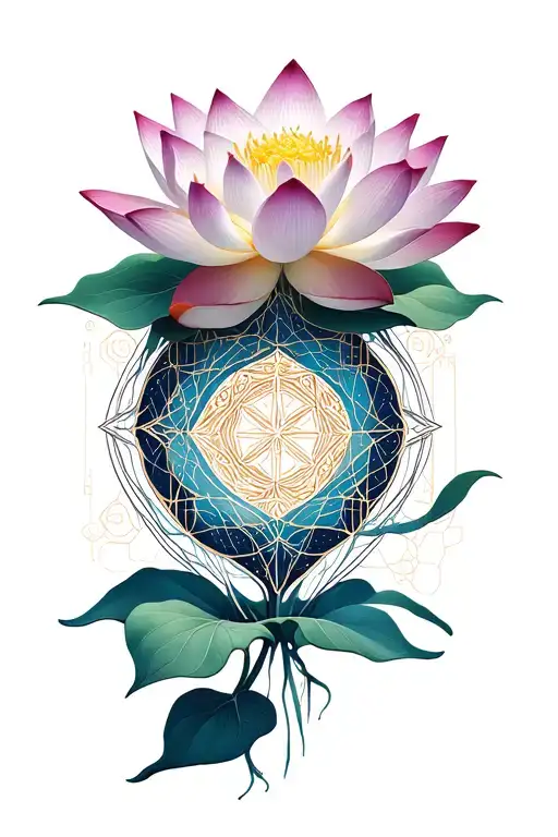 Lotus Flower Intertwined With Sacred Geometry And Cosmic Patterns