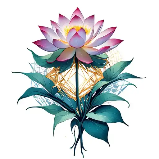 Lotus Flower Intertwined With Sacred Geometry And Cosmic Patterns