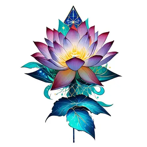 Lotus Flower Intertwined With Sacred Geometry And Cosmic Patterns