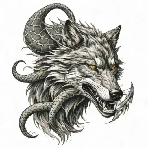 Wolf Fighting Snake
