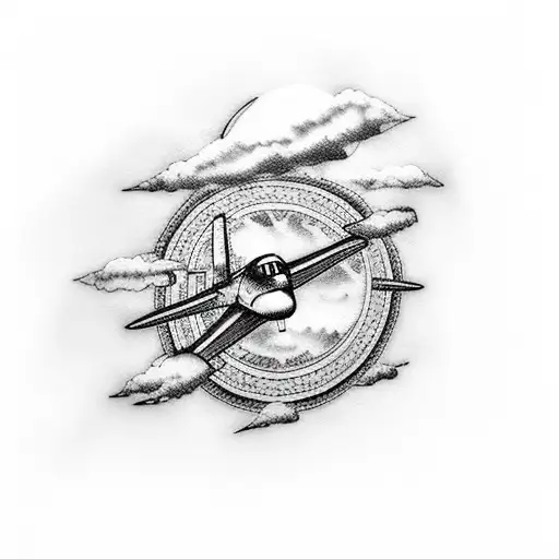 Airplane With Clouds In Background