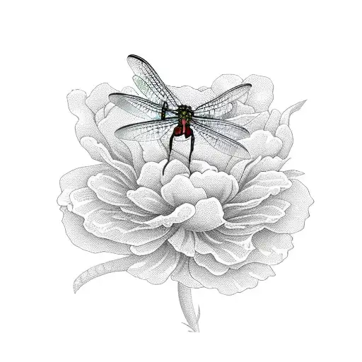 Dragonfly Landing On Peony Flower