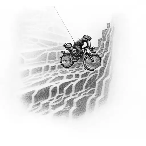Biker Climbing A Stairway To Heaven