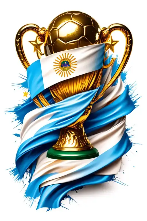 The Argentina Flag Wrapped Around The World Cup Trophy With 3 World Cup Star Wins