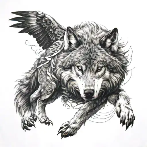 Wolf With Eagle