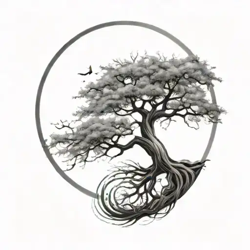 Enso Circle And Tree Of Life Tree Growing Inside Representing