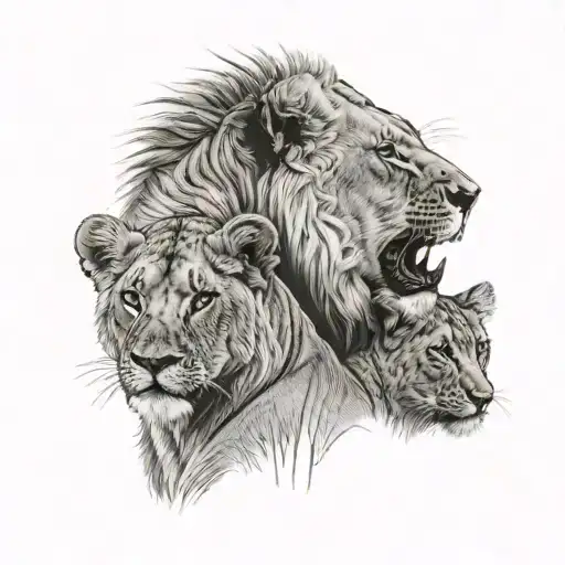 Minimalist Female Lioness And Lion Cub Representing Family