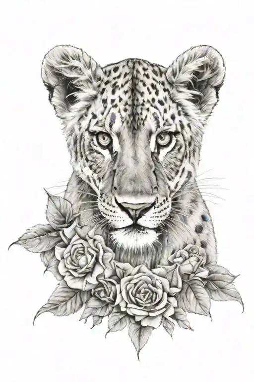 Lioness 1 Lion Cub Flowers Lace