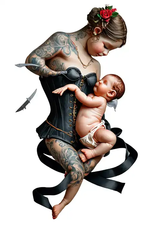 Ribbon Corset Down The Spine With A Human Baby Doll Holding A Knife