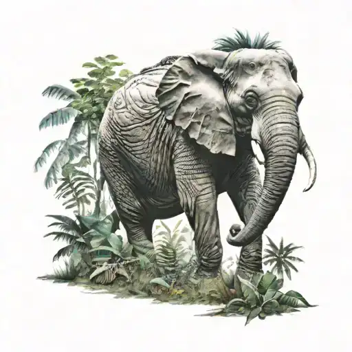 A Realistic Elephant Surrounded By A Jungle Full Of Vibrant Wildlife