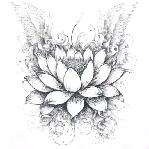 Lotus Flower With A Phoenix