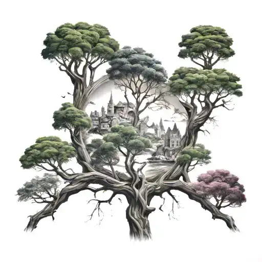 A Realistic Tree With Branches Shaped Like Different Landmarks From Around The World