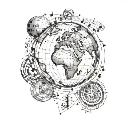 A Realistic Globe With Intricate Geometric Patterns Representing Different Genres Of Music