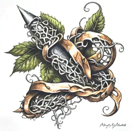 A Cancer Ribbon Wrapped In Vines And Thorns Wrapped