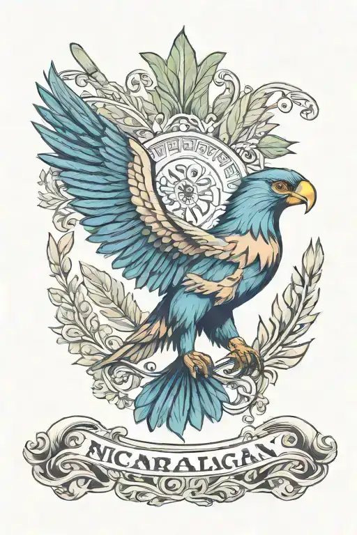 Nicaraguan Flag Emblem With Quetzal Bird