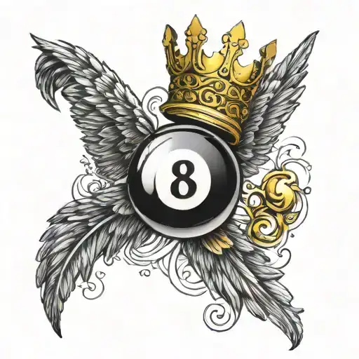 Billiard 8 Ball With A Golden Crown And Two Bottomless Back Wings