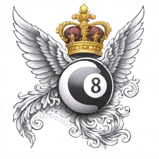 Billiard 8 Ball With Golden King Crown And Two Back Wings Without Bottom